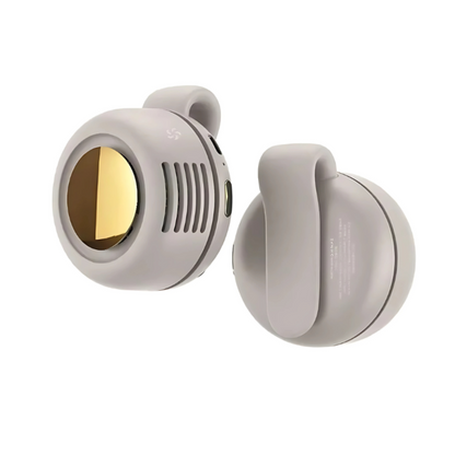 DecorsDeluxe portable bladeless neck fan, mini wearable USB rechargeable cooling fan with sleek design for hands-free cooling.