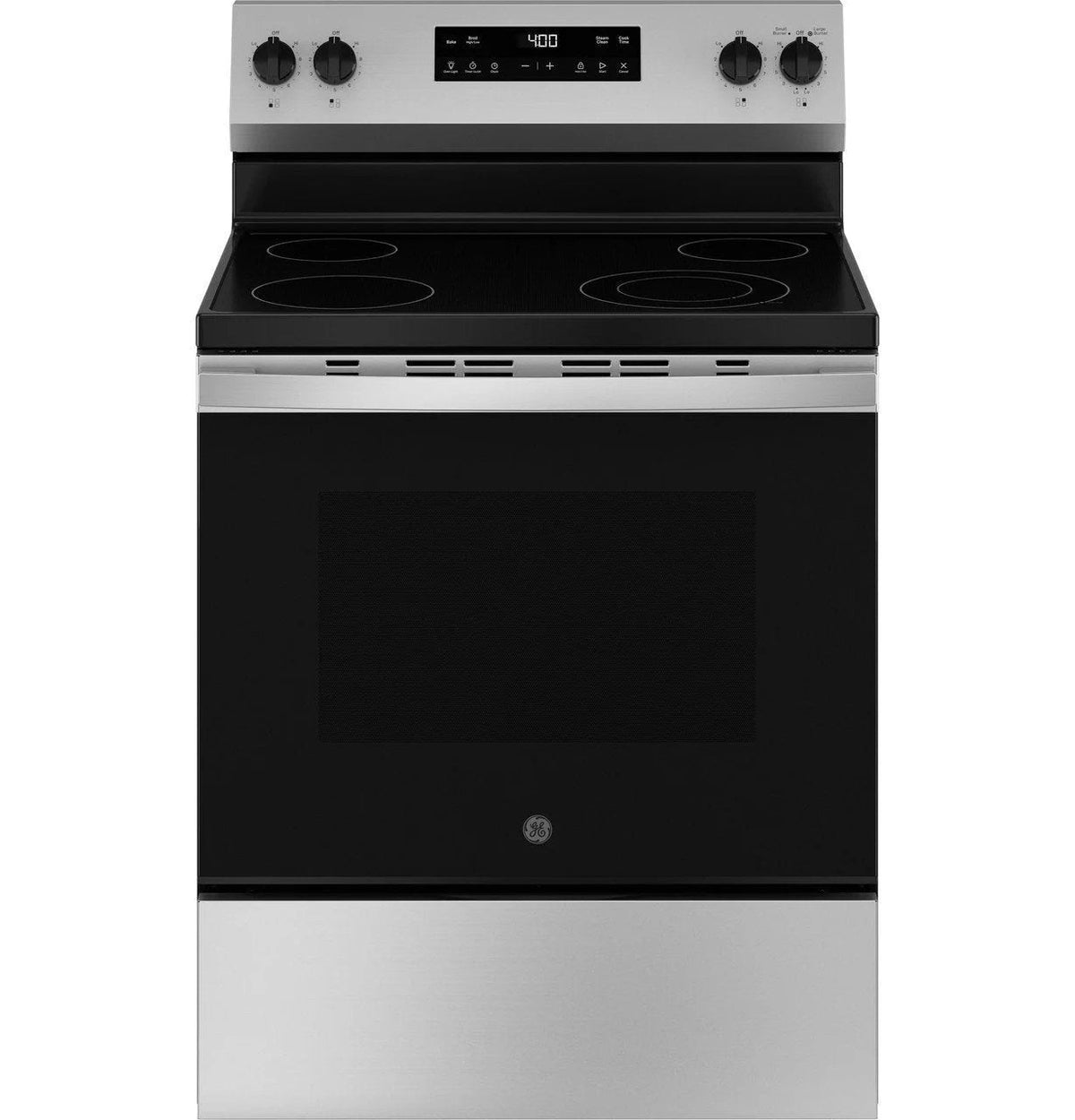 Casavibeo 30-inch freestanding electric range with four burners and digital control panel, black finish, and oven door handle.