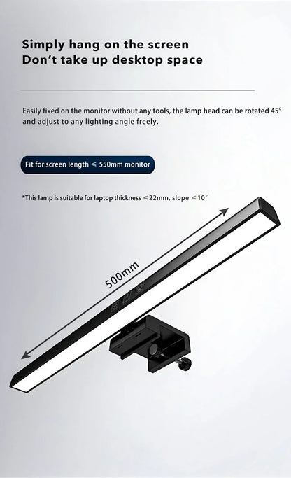 Belro LED monitor light bar attached to a computer monitor, providing ambient lighting for improved screen visibility