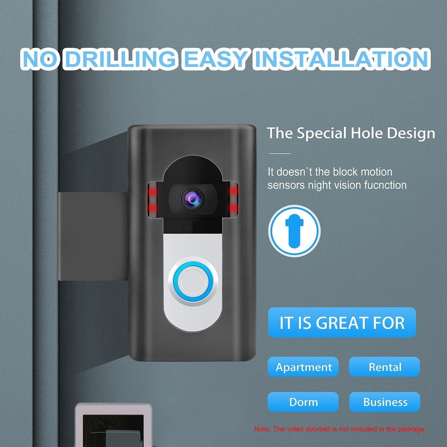 GETDECO no-drill anti-theft doorbell mount for Blink and Ring video doorbells, easy to install on doors and walls.