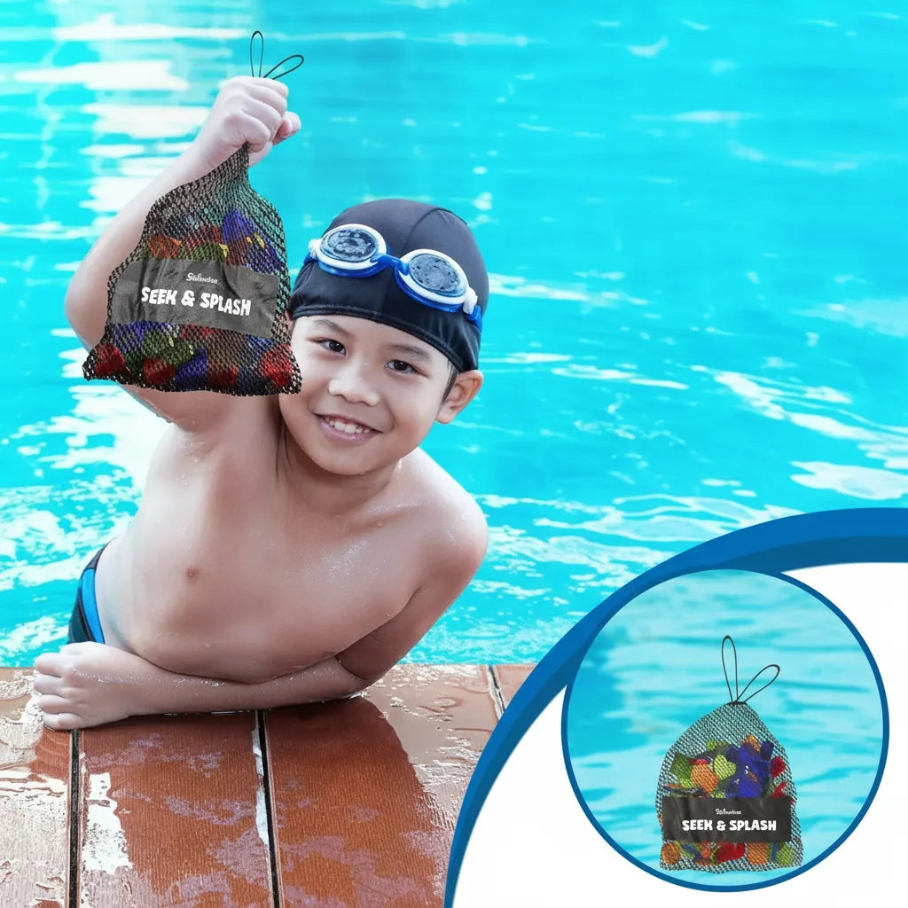 Mivoza underwater pool treasure hunt game with waterproof gems and cards for family water play and diving adventure.