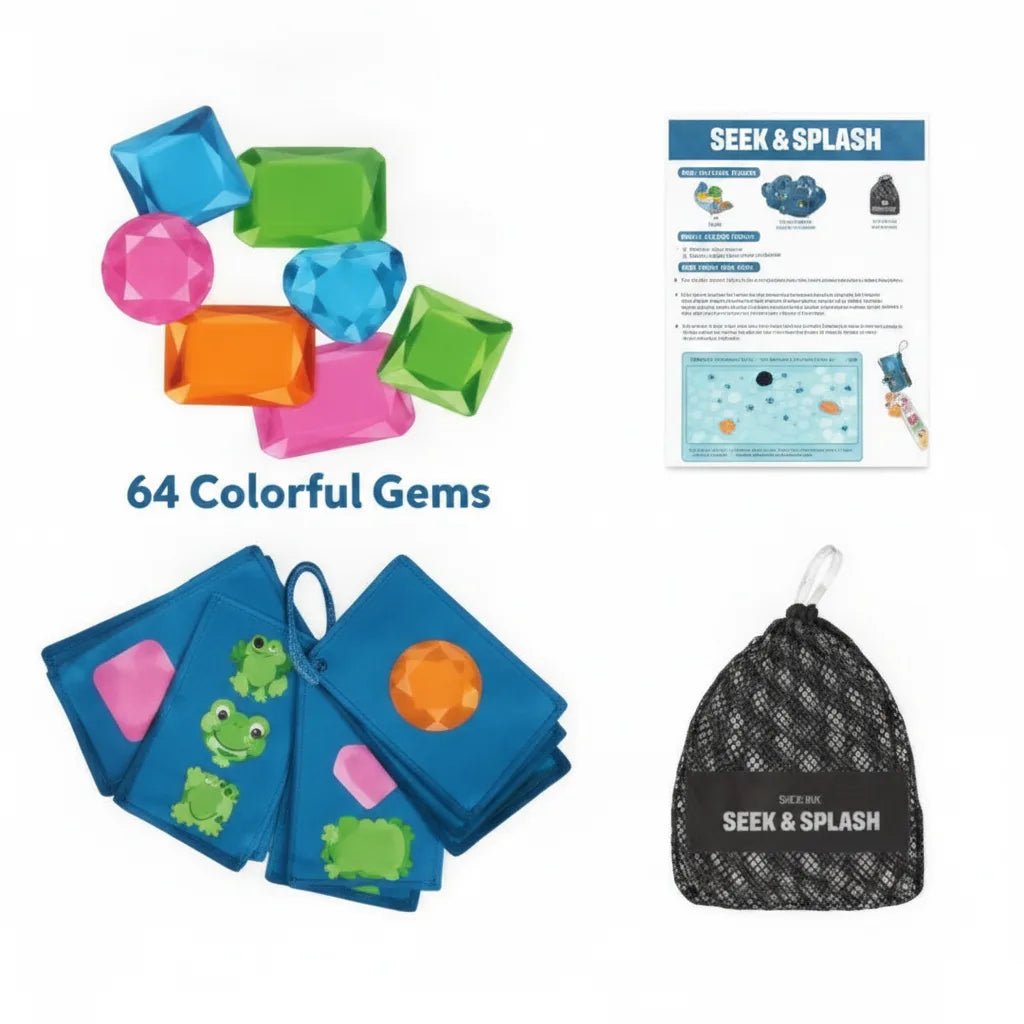 Mivoza underwater pool treasure hunt game with waterproof gems and cards, ideal for outdoor water play and family fun.