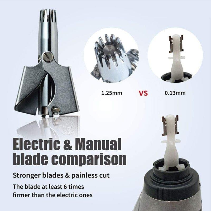 Belro stainless steel manual nose hair trimmer for men, washable and portable personal care device with precision trimming capabilities.