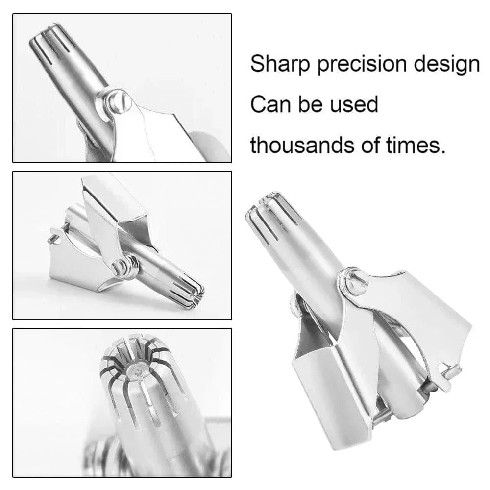 Belro stainless steel manual nose hair trimmer for men, washable, portable personal grooming device with precision trimming.