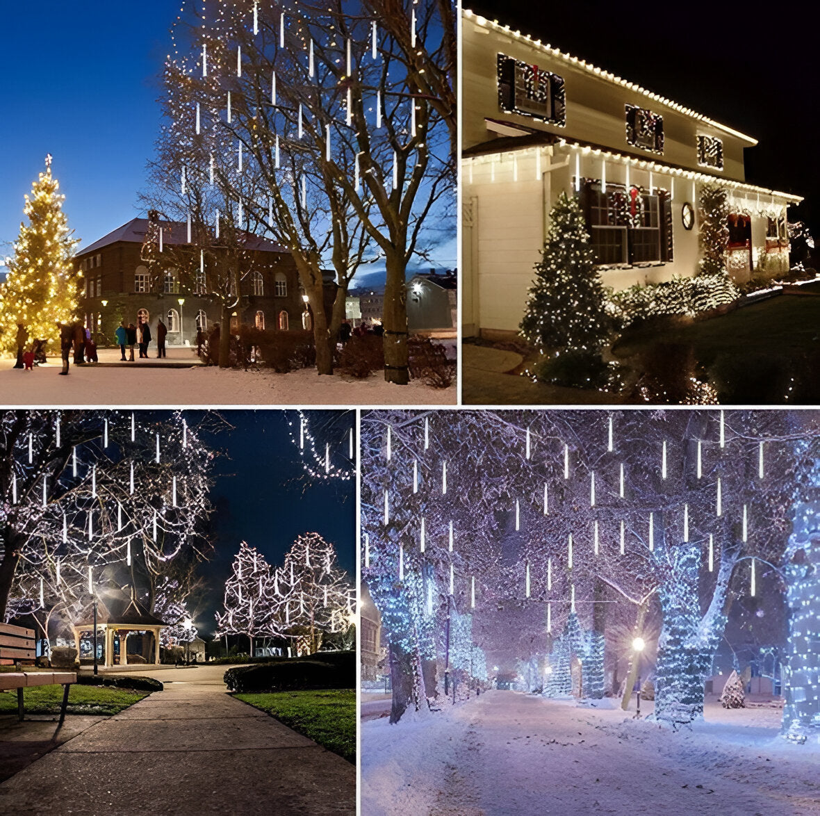 Belro Snowfall Garland Lights set of 8, outdoor holiday string lights with cascading snowfall effect, ideal for garden and home décor.