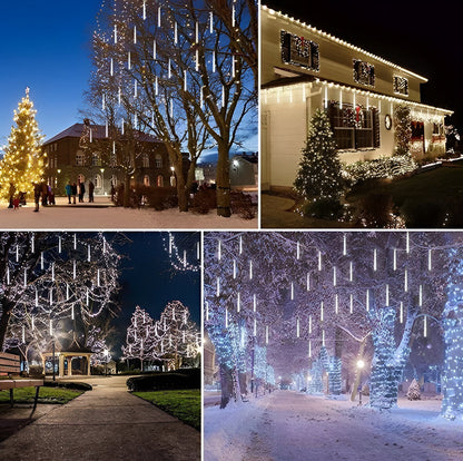 Belro Snowfall Garland Lights set of 8, outdoor holiday string lights with cascading snowfall effect, ideal for garden and home décor.
