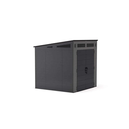 Casavibeo Suncast Modernist 7x7 ft resin vertical storage shed with floor kit, featuring a sleek modern design and durable construction.