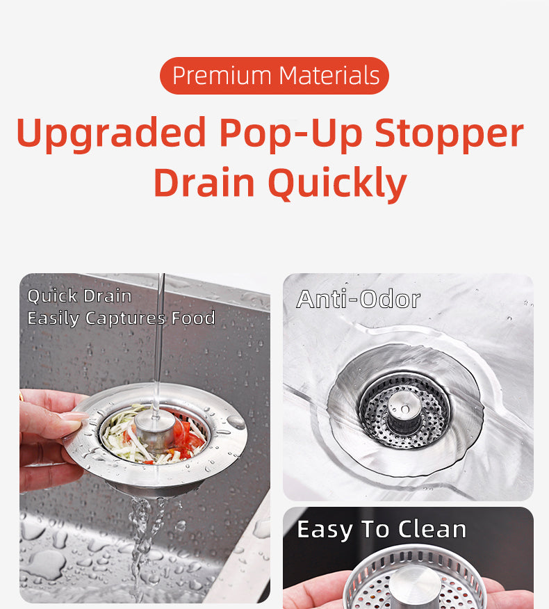 Belro kitchen sink drain strainer with stainless steel mesh and plastic frame, designed to catch debris and prevent clogs.
