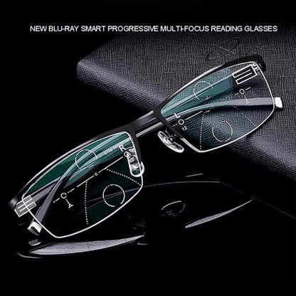 Mivoza progressive multifocal reading glasses with auto-adjusting lenses and blue light filter for clear vision.