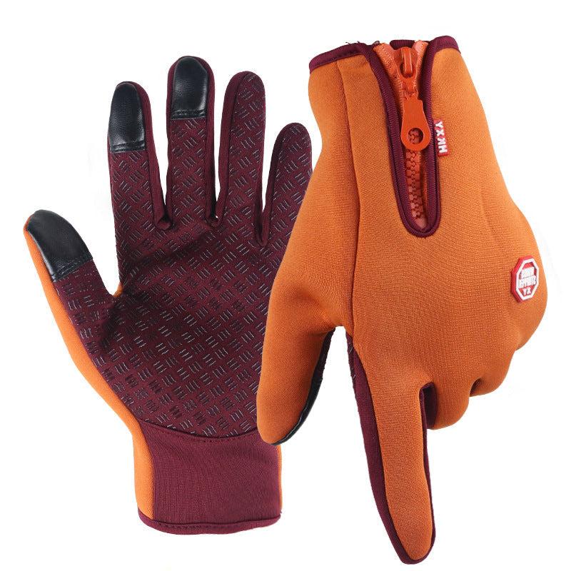 Bright orange unisex thermal fleece gloves by Belro, ultra-thin touch screen winter gloves for cold weather.