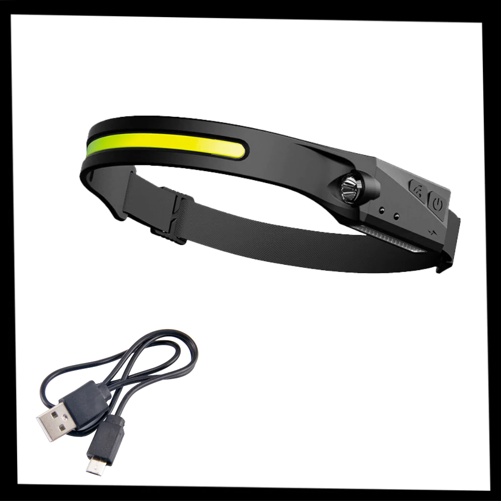 Belro rechargeable LED headlamp with adjustable straps and bright light, suitable for outdoor and work lighting.