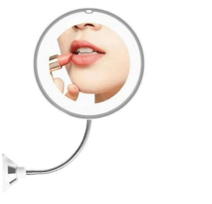 Belro 10X magnifying LED lighted flexible mirror for makeup and beauty, featuring adjustable positioning and bright illumination.
