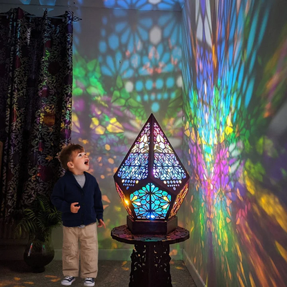 Belro Bohemian projection lamp night light with colorful, swirling patterns projecting ambient light for cozy room decor.