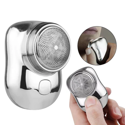 Belro Mini-Shave portable electric razor for personal grooming, compact shaver with a sleek design in black and silver.