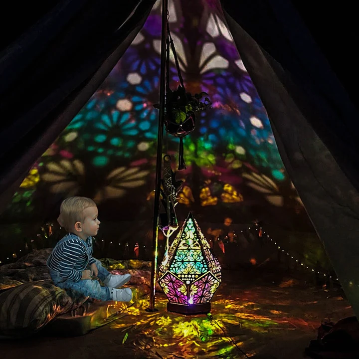 Colorful Bohemian projection night light by Belro displaying vibrant patterns on the wall for cozy lighting.
