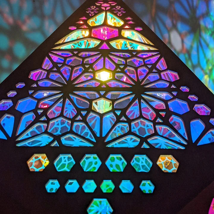 Colorful Bohemian projection night light by Belro, featuring vibrant patterns and soft illumination for cozy bedroom or ambient lighting.