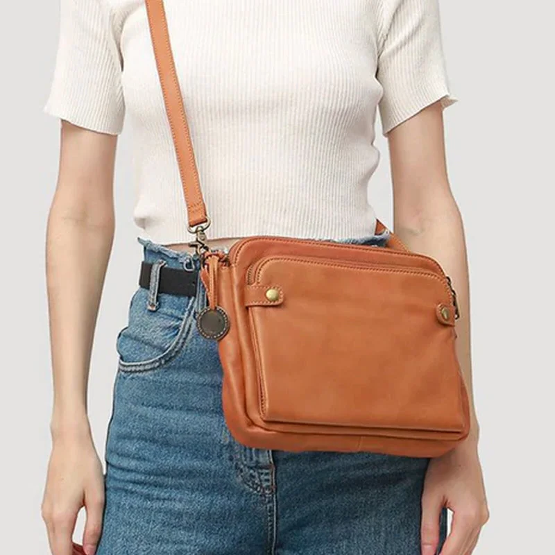 Belro three-layer leather crossbody bag and clutch with adjustable shoulder strap and multiple compartments, stylish accessory for daily use.