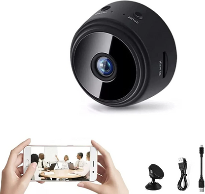 Belro 1080p magnetic WiFi mini security camera with compact design and adjustable lens for home surveillance.