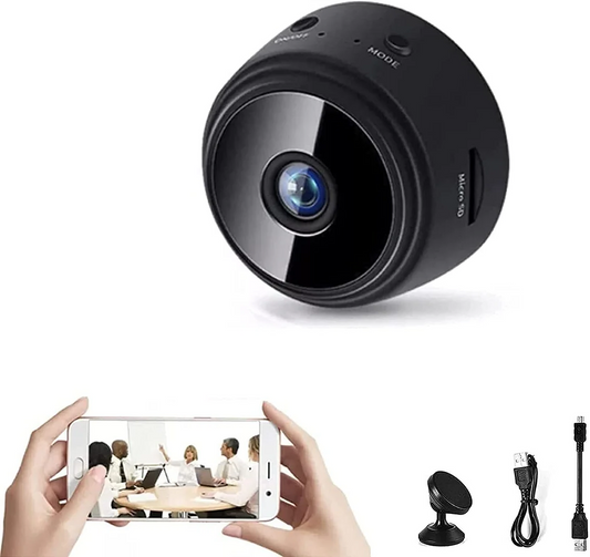 Belro 1080p magnetic WiFi mini security camera with compact design and adjustable lens for home surveillance.