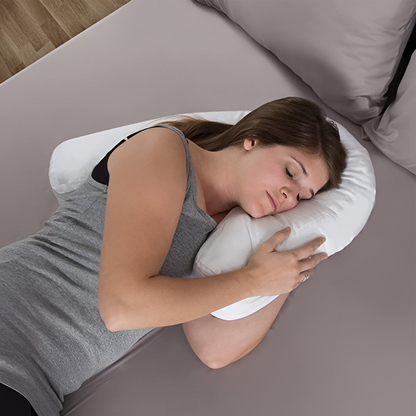 Belro orthopedic side sleeper pillow with ear hole designed for comfort and support during sleep, featuring a soft, contoured surface.