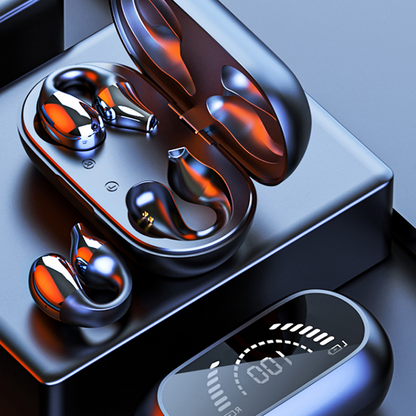 Wireless ear clip bone conduction headphones by Belro with open-ear design and adjustable fit for active listening.