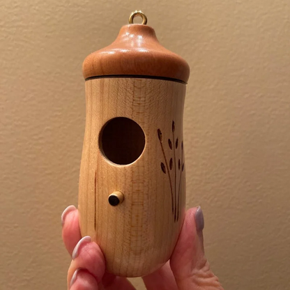 Wooden hummingbird house by Belro, decorative garden birdhouse for natural lovers, crafted from wood, perfect for outdoor garden decor.