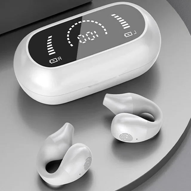 Belro wireless ear clip bone conduction headphones with sleek design, shown resting on a white background.