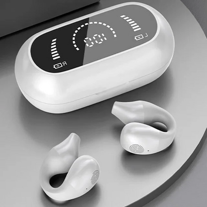 Belro wireless ear clip bone conduction headphones with sleek design, shown resting on a white background.