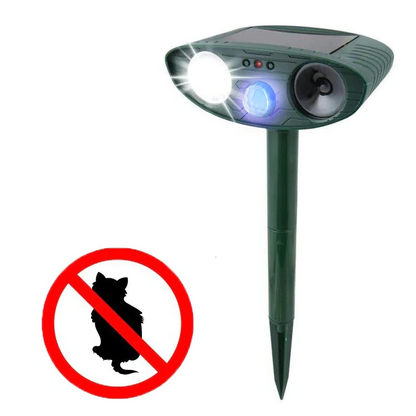 Belro outdoor solar ultrasonic dog repeller device for pest control, designed to deter dogs from gardens and outdoor spaces.
