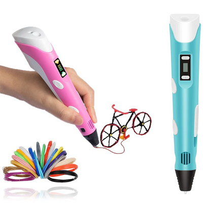Belro 3D printing pen for kids with PLA filament starter kit, showing the pen and colorful filament in an electronics product image.