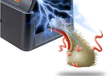 Belro electric mouse trap in black, with a sleek electronic design for pest control, shown with its safety lid open.
