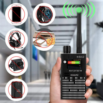 Belro Spy Detector Device with laser lens, RF bug detection, hidden camera and GPS tracker finder for anti-spy signal protection.