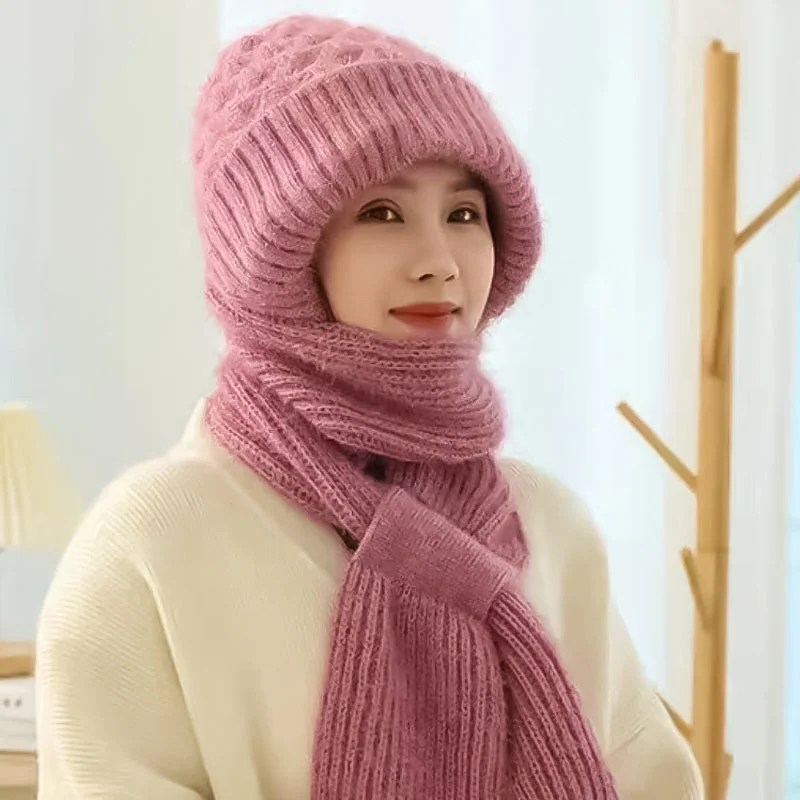 Belro women's winter hat with integrated ear protection, windproof cap scarf for cold weather, stylish and functional accessory