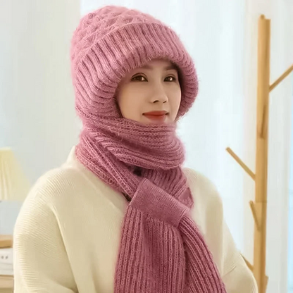 Belro women's winter hat with integrated ear protection, windproof cap scarf for cold weather, stylish and functional accessory
