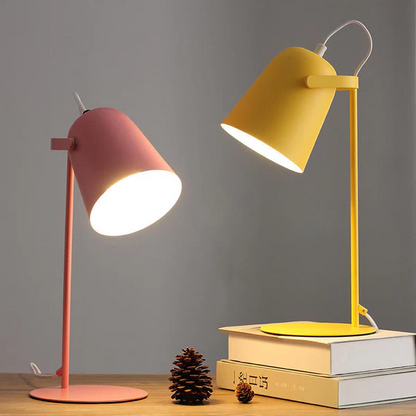 Belro Nordic Macaron color creative iron bucket desk lamp with light table design, suitable for modern electronics and lighting decor.