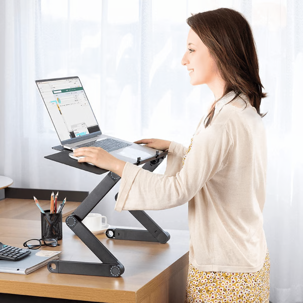 Belro laptop stand for desk, adjustable electronics accessory supporting laptops and improving workspace organization.