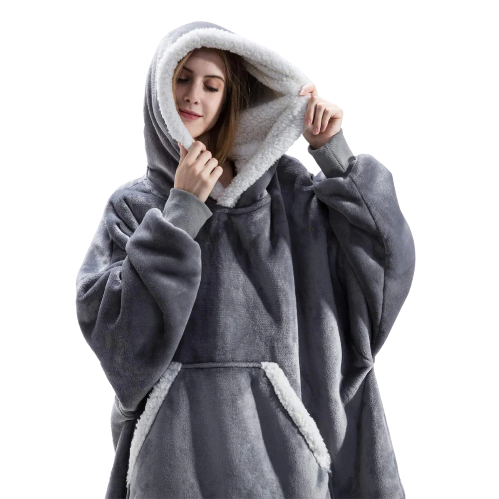 Belro Giant Blanket Hoodie in cozy, oversized rainwear style with plush fabric and hood, perfect for staying warm and dry.