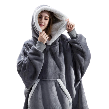 Belro Giant Blanket Hoodie in cozy, oversized rainwear style with plush fabric and hood, perfect for staying warm and dry.