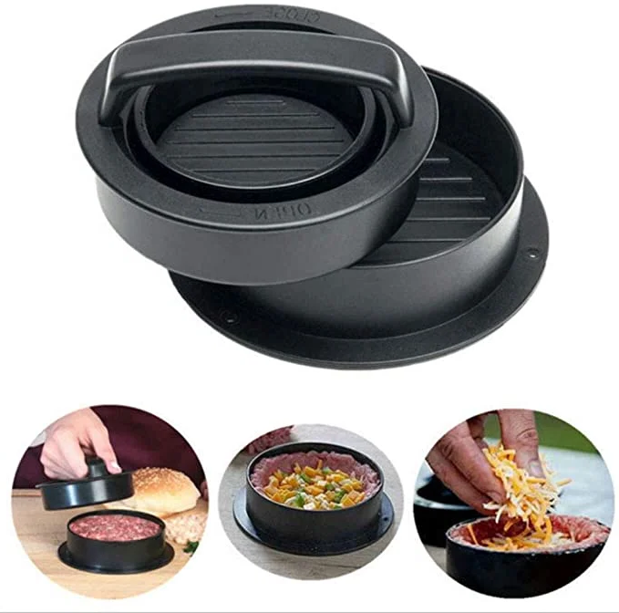 Belro hamburger press and patty maker for home kitchen, with stainless steel construction and adjustable thickness control.