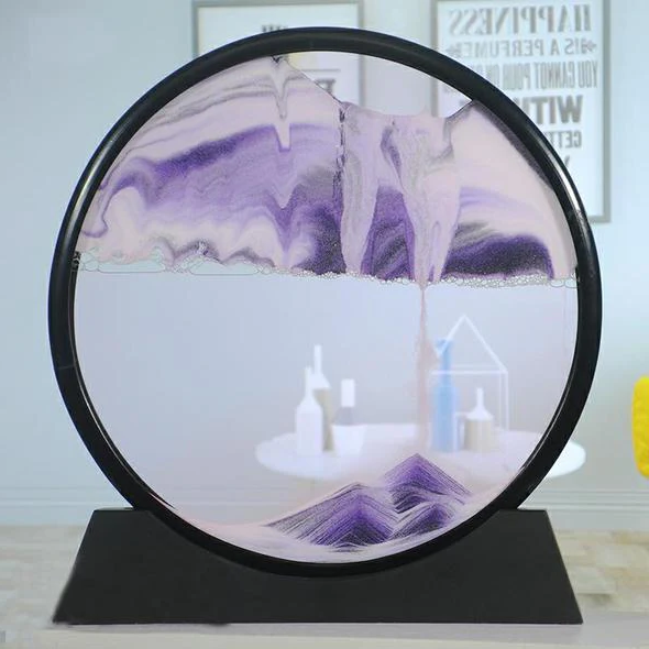 Colorful deep sand art piece by Belro featuring layered sand in a clear glass container for home decor.