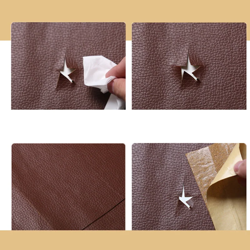 Belro self-adhesive leather repair patch on a sofa, cuttable, 19.7 x 53.9 inches, for furniture restoration and leather repair.
