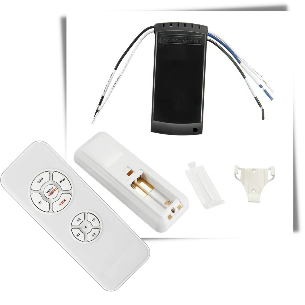 Belro universal fan remote control with buttons for power, speed, and mode, designed for electronic fans.