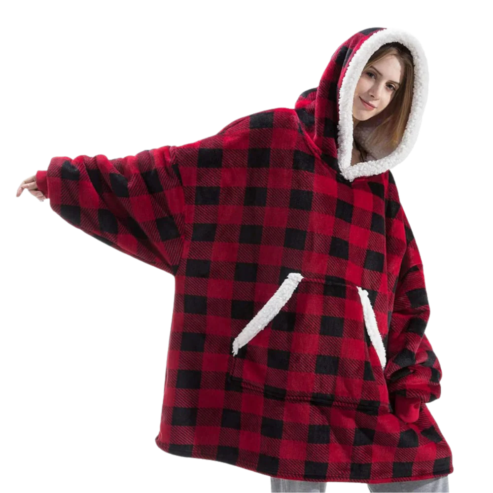 Belro giant blanket hoodie in soft, cozy rainwear fabric, featuring a large hood and oversized fit for comfortable outdoor wear.