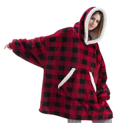 Belro giant blanket hoodie in soft, cozy rainwear fabric, featuring a large hood and oversized fit for comfortable outdoor wear.