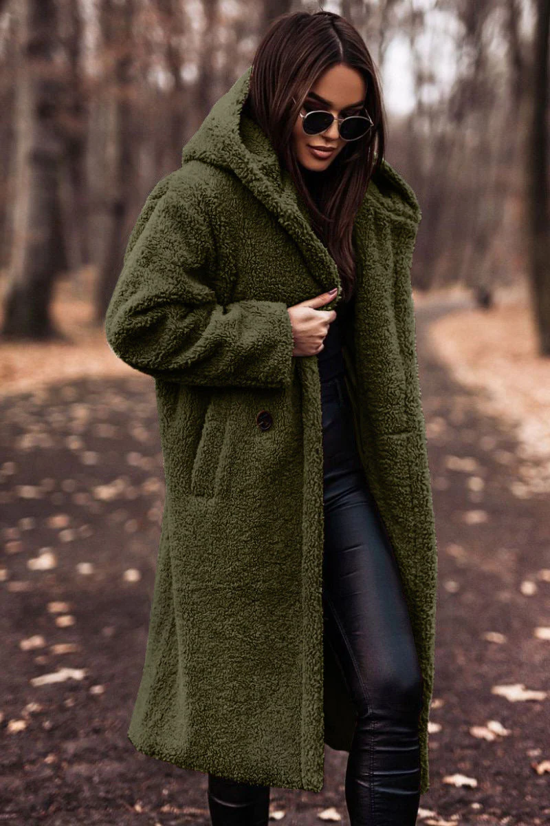 Belro winter coat displayed on a hanger, showcasing its warm, stylish design with a quilted pattern and a high collar for winter warmth.