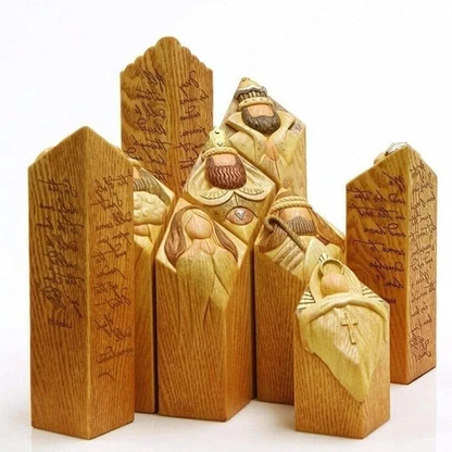 Belro 9-piece Heaven Nativity Tree Pillar Statues set for holiday home and garden decor, featuring angel and nativity scene figures.