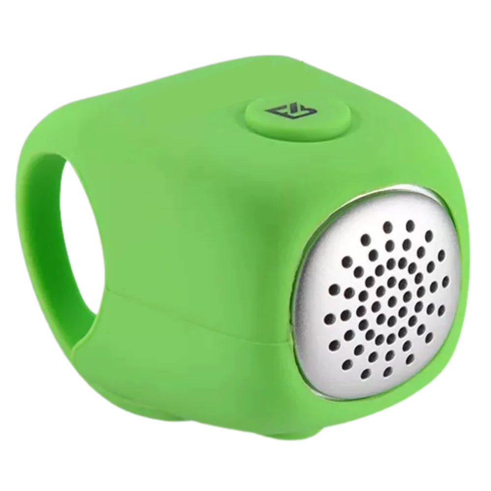 Belro strong bike horn mounted on a bicycle handlebar, outdoor setting, showcasing durable outdoor bicycle accessory.