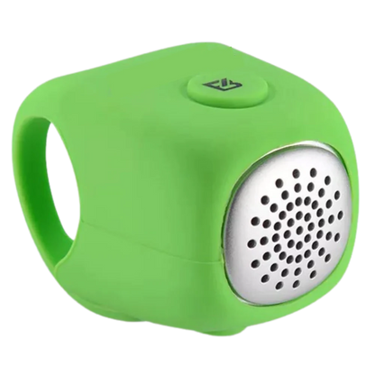 Belro strong bike horn mounted on a bicycle handlebar, outdoor setting, showcasing durable outdoor bicycle accessory.
