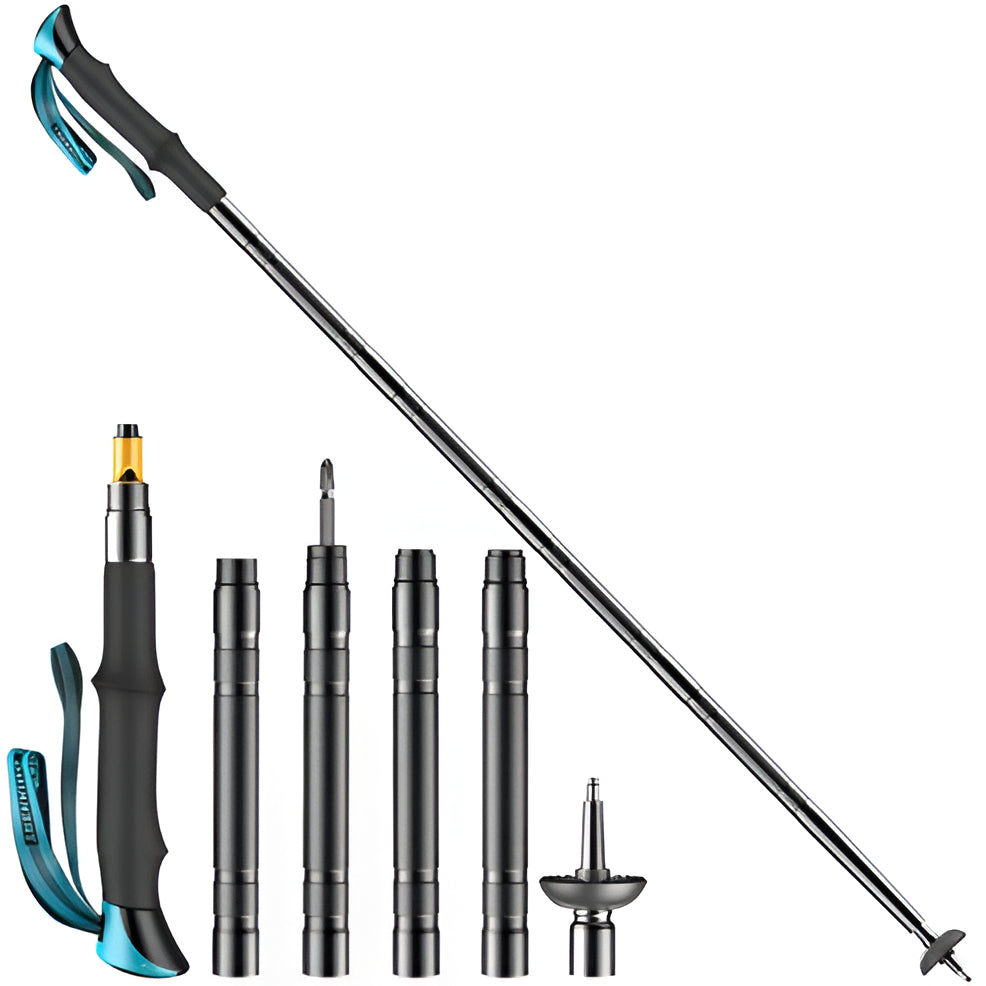 Belro multi-functional tactical trekking pole with built-in tools, ideal for survival, hiking, camping, and outdoor adventures.