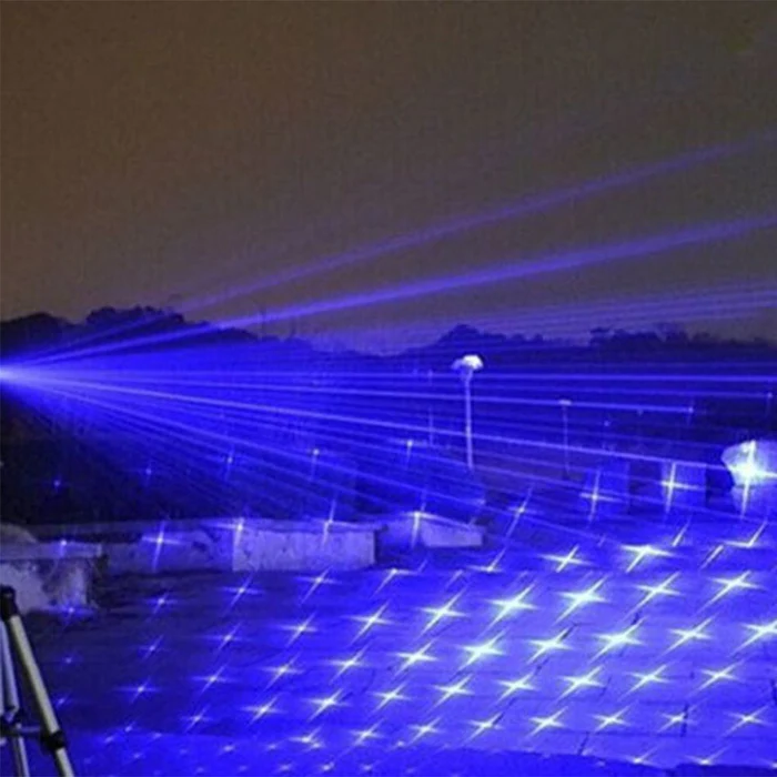 Belro Burning Blue High-Power Tactical Laser Torch showing a sleek military-grade flashlight with a blue laser beam.